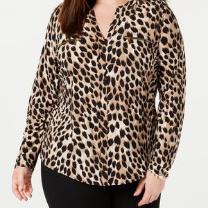 I.N.C. International Concept | Print Zip-Pocket Top | Ombre Cheetah | 3X